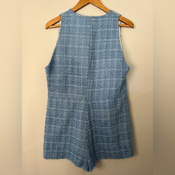 Zara Blue Tweed V-Neck Romper Blogger Favorite - Picture 3 of 8